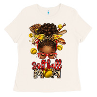 Bone softball mom afro messy bun Ladies Tee - texasbilliewilder