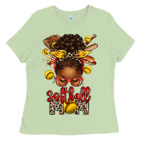 Matcha softball mom afro messy bun Ladies Tee - texasbilliewilder