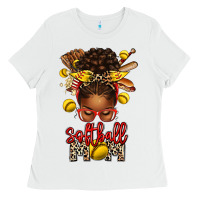 White softball mom afro messy bun Ladies Tee - texasbilliewilder