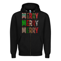 Black Merry Merry Merry Christmas Zipper Hoodie - BundleAndBundleShop
