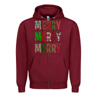 Burgundy Merry Merry Merry Christmas Zipper Hoodie - BundleAndBundleShop