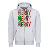 Heather Grey Merry Merry Merry Christmas Zipper Hoodie - BundleAndBundleShop