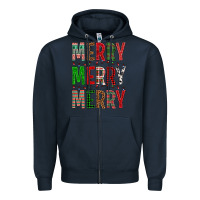 Navy Merry Merry Merry Christmas Zipper Hoodie - BundleAndBundleShop