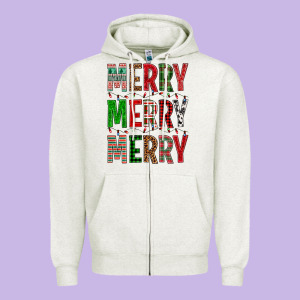 Merry Merry Merry Christmas Zipper Hoodie Designed By Bundleandbundleshop