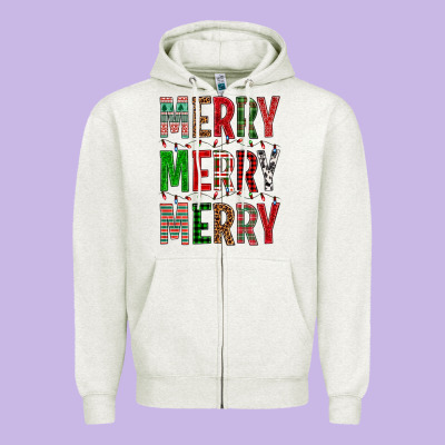 Merry Merry Merry Christmas Zipper Hoodie Designed By Bundleandbundleshop
