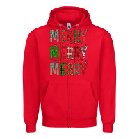 Red Merry Merry Merry Christmas Zipper Hoodie - BundleAndBundleShop