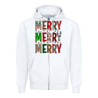 White Merry Merry Merry Christmas Zipper Hoodie - BundleAndBundleShop