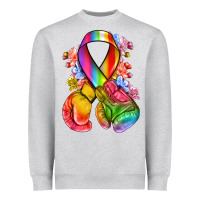 Heather Grey all color ribbon with boxing gloves Heavyweight Sweatshirt - NancyCooperArtShop