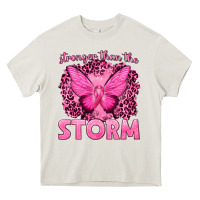Cream Stronger Than The Storm Breast Cancer Heavy Core Tee - texasbilliewilder