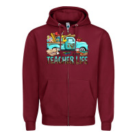 Burgundy Teacher Life With Truck Zipper Hoodie - BundleAndBundleShop
