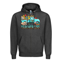 Charcoal Heather Teacher Life With Truck Zipper Hoodie - BundleAndBundleShop