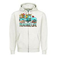 Oatmeal Heather Teacher Life With Truck Zipper Hoodie - BundleAndBundleShop