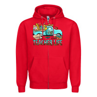 Red Teacher Life With Truck Zipper Hoodie - BundleAndBundleShop