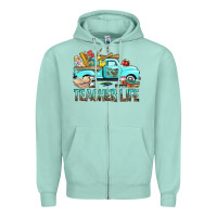 Seafoam Teacher Life With Truck Zipper Hoodie - BundleAndBundleShop