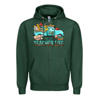 Sports Green Teacher Life With Truck Zipper Hoodie - BundleAndBundleShop