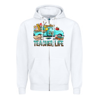 White Teacher Life With Truck Zipper Hoodie - BundleAndBundleShop