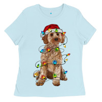 Baby Blue cockapoo with christmas lights Ladies Tee - RanaPortraitStore