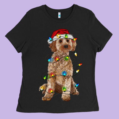 Cockapoo With Christmas Lights Ladies Tee Designed By Ranaportraitstore