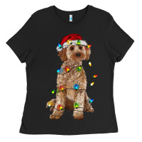 Black cockapoo with christmas lights Ladies Tee - RanaPortraitStore