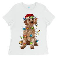 White cockapoo with christmas lights Ladies Tee - RanaPortraitStore