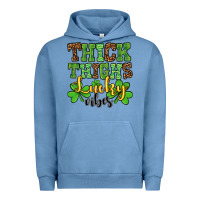 Pigment Pebble Blue St. Patrick's Thick thighs lucky vibes Urban Hoodie - OliviaCreatesArt