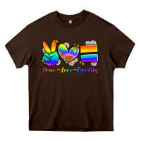 Chocolate Brown peace love equality Heavy Core Tee - Zillion Design Studio