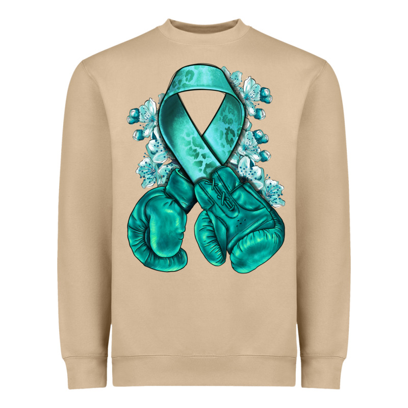 Teal Ribbon With Boxing Gloves Heavyweight Sweatshirt by NancyCooperArtShop | Teevron