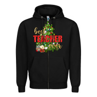 Black Best Teacher Ever With Christmas Tree Zipper Hoodie - BundleAndBundleShop