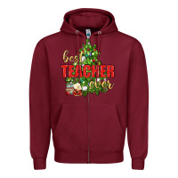 Burgundy Best Teacher Ever With Christmas Tree Zipper Hoodie - BundleAndBundleShop