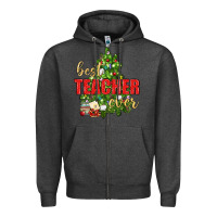 Charcoal Heather Best Teacher Ever With Christmas Tree Zipper Hoodie - BundleAndBundleShop