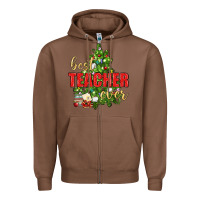 Chestnut Best Teacher Ever With Christmas Tree Zipper Hoodie - BundleAndBundleShop