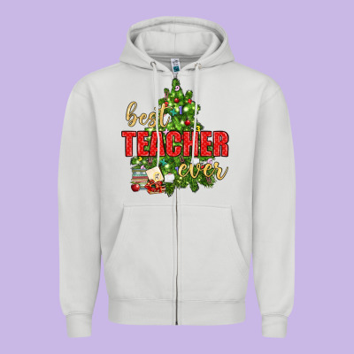 Best Teacher Ever With Christmas Tree Zipper Hoodie Designed By Bundleandbundleshop