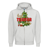 Dove Grey Best Teacher Ever With Christmas Tree Zipper Hoodie - BundleAndBundleShop