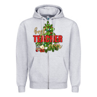 Heather Grey Best Teacher Ever With Christmas Tree Zipper Hoodie - BundleAndBundleShop