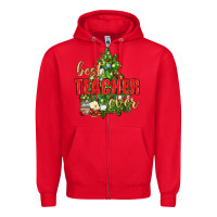 Red Best Teacher Ever With Christmas Tree Zipper Hoodie - BundleAndBundleShop