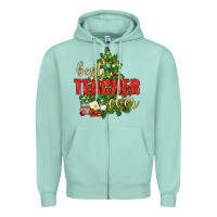 Seafoam Best Teacher Ever With Christmas Tree Zipper Hoodie - BundleAndBundleShop