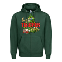 Sports Green Best Teacher Ever With Christmas Tree Zipper Hoodie - BundleAndBundleShop