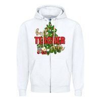 White Best Teacher Ever With Christmas Tree Zipper Hoodie - BundleAndBundleShop
