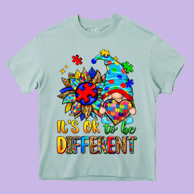It's Ok To Be Different Autism Gnome Heavy Core Tee Designed By Zillion Design Studio
