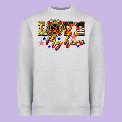 Love My Hero Firefighter Heavyweight Sweatshirt Designed By Lillyallendesigns