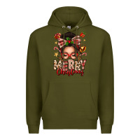 Army Green merry christmas messy bun Premium Hoodie - texasbilliewilder