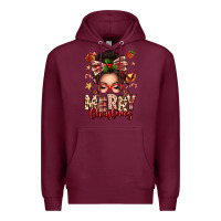 Burgundy merry christmas messy bun Premium Hoodie - texasbilliewilder