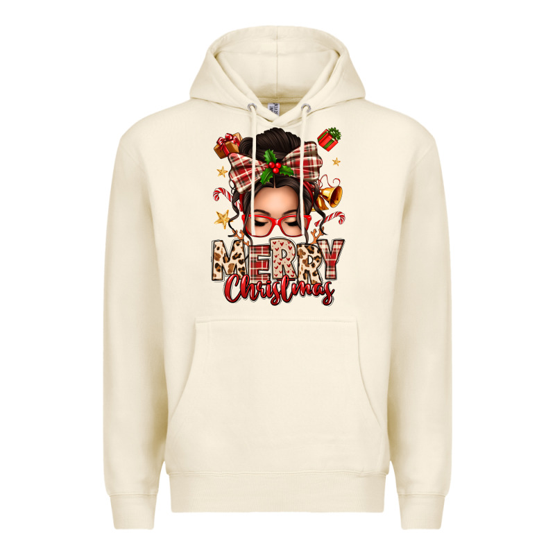 Merry Christmas Messy Bun Premium Hoodie by texasbilliewilder | Teevron