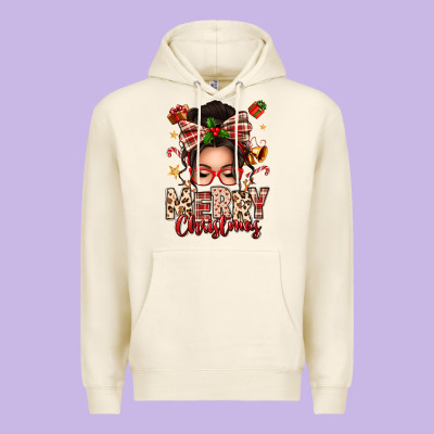 Merry Christmas Messy Bun Premium Hoodie Designed By Texasbilliewilder