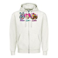 Oatmeal Heather Peace Love Easter Zipper Hoodie - BundleAndBundleShop