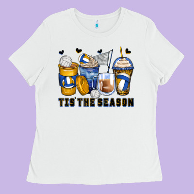 Tis' The Season Volleyball Coffee Cups Ladies Tee Designed By Zillion Design Studio