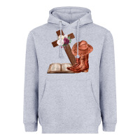 Heather Grey Boots with Bible and cross Heavyweight Hoodie - Bettercallsaul