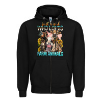Black Just A Girl Who Loves Farm Animals Zipper Hoodie - BundleAndBundleShop