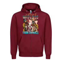 Burgundy Just A Girl Who Loves Farm Animals Zipper Hoodie - BundleAndBundleShop