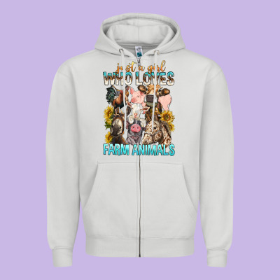 Just A Girl Who Loves Farm Animals Zipper Hoodie Designed By Bundleandbundleshop